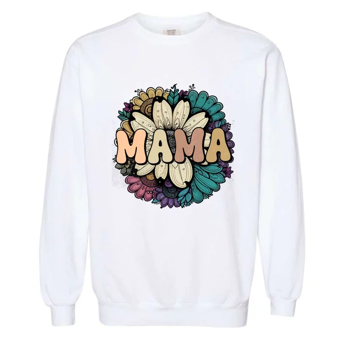 Retro Mama Floral Vintage Mom Flower Garment-Dyed Sweatshirt