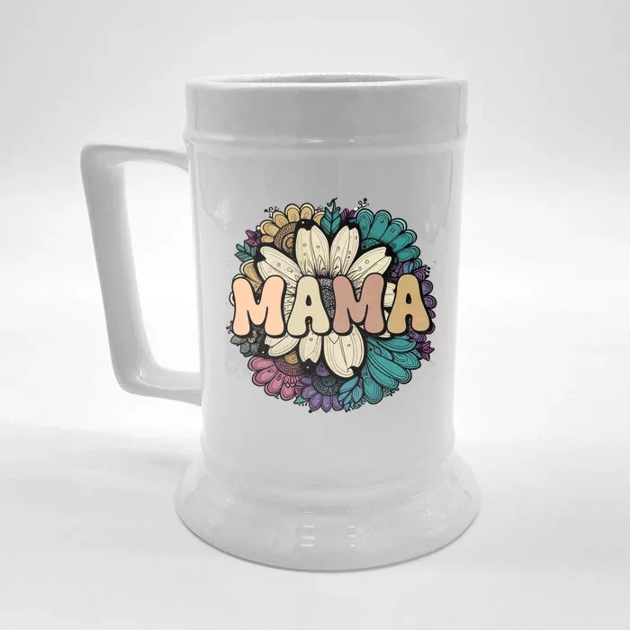 Retro Mama Floral Vintage Mom Flower Front & Back Beer Stein