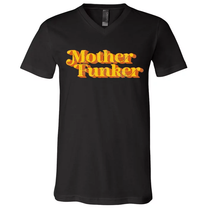 Retro Mother Funker Funny Vintage Disco 70's Party Costume V-Neck T-Shirt