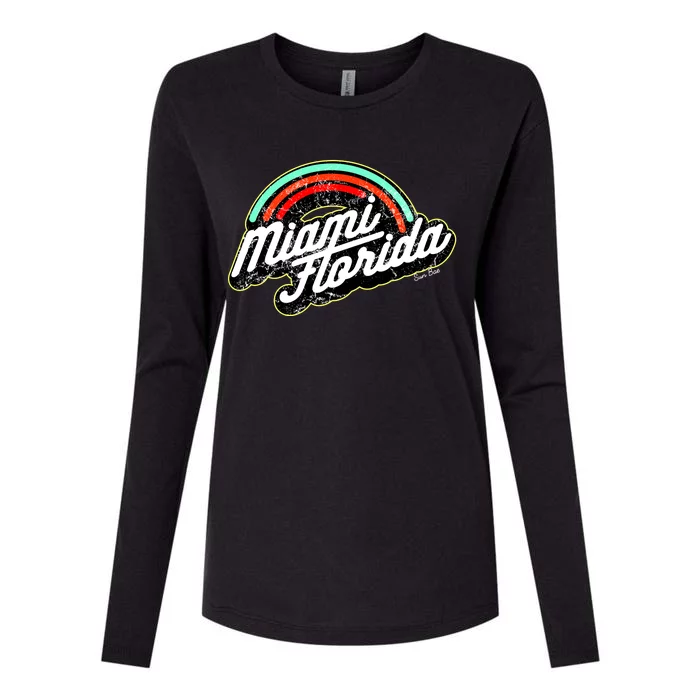 Retro Miami Florida Logo Sun Bae Womens Cotton Relaxed Long Sleeve T-Shirt