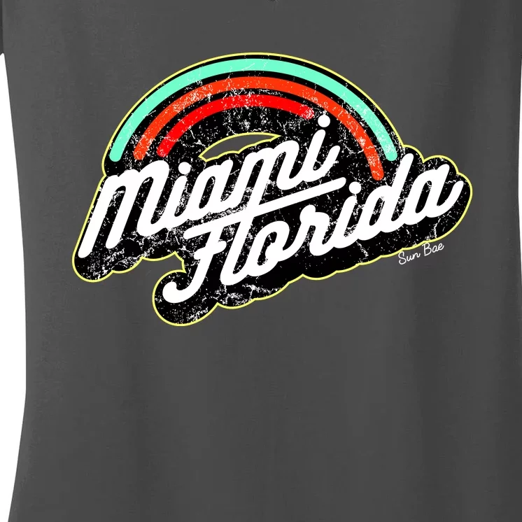 Retro Miami Florida Logo Sun Bae Women's V-Neck T-Shirt