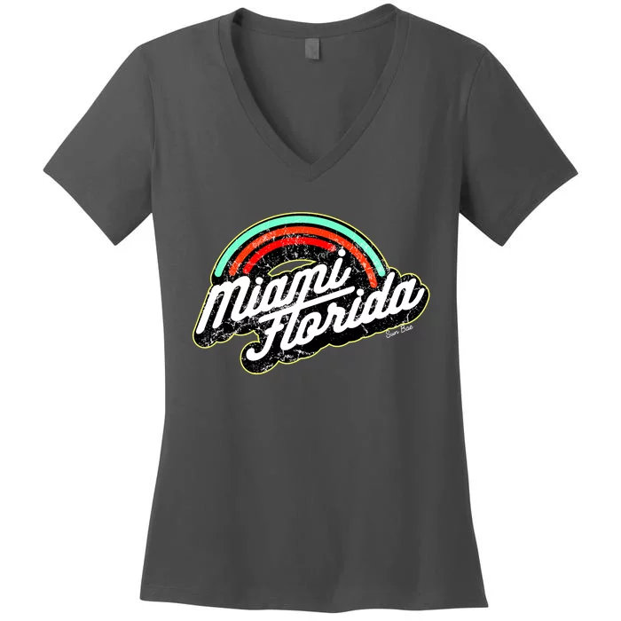 Retro Miami Florida Logo Sun Bae Women's V-Neck T-Shirt