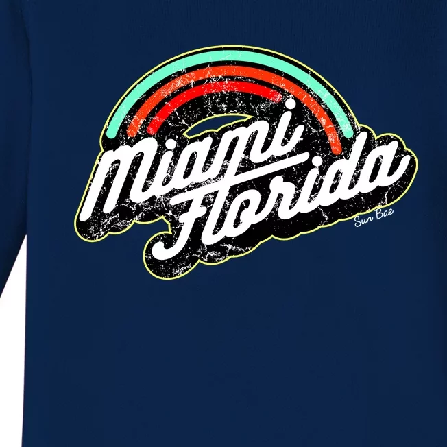 Retro Miami Florida Logo Sun Bae Baby Long Sleeve Bodysuit