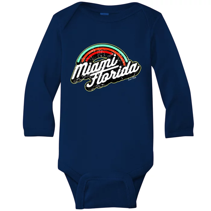 Retro Miami Florida Logo Sun Bae Baby Long Sleeve Bodysuit