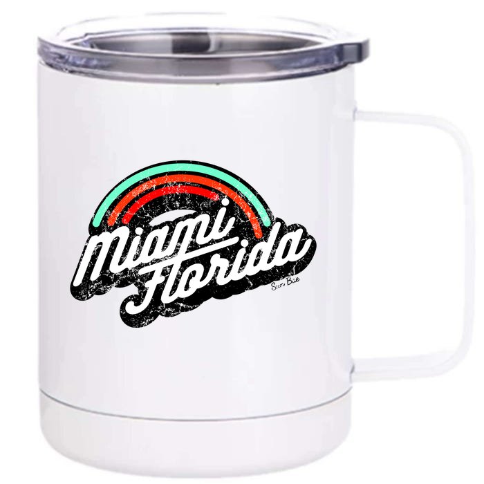 Retro Miami Florida Logo Sun Bae Front & Back 12oz Stainless Steel Tumbler Cup