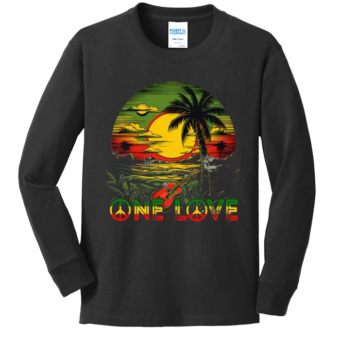 Reggae Music Guitar Rasta Pride Jamaica Rasta Kids Long Sleeve Shirt