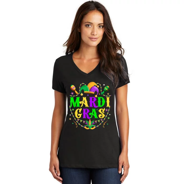 Retro Mardi Gras Party Hat Clothes For m.e.ns K.i.d.s Women's V-Neck T-Shirt