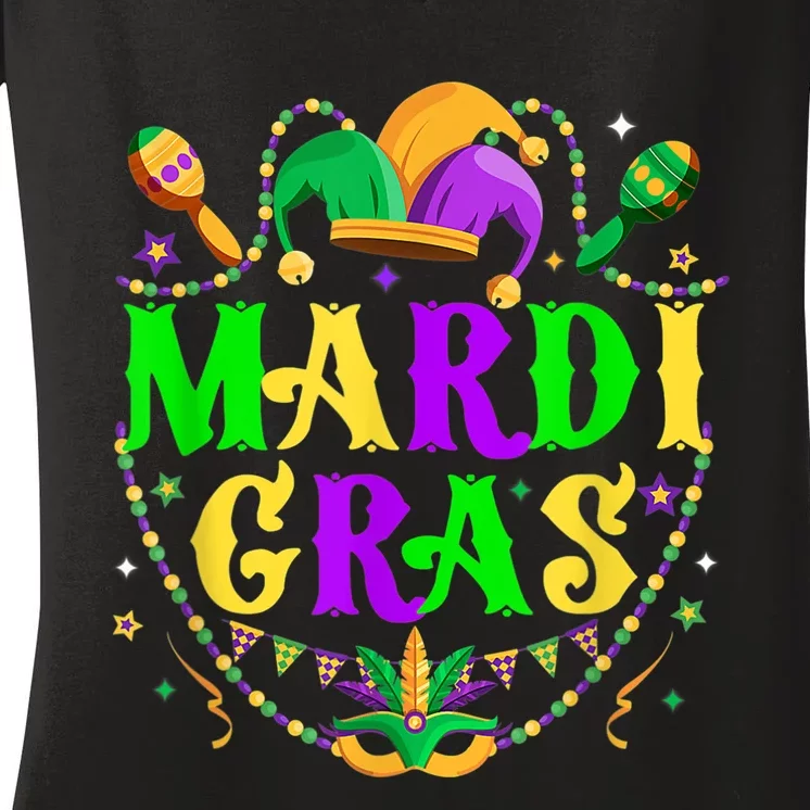 Retro Mardi Gras Party Hat Clothes For m.e.ns K.i.d.s Women's V-Neck T-Shirt