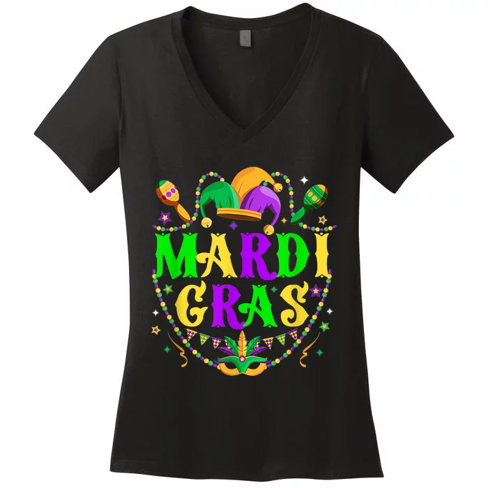 Retro Mardi Gras Party Hat Clothes For m.e.ns K.i.d.s Women's V-Neck T-Shirt