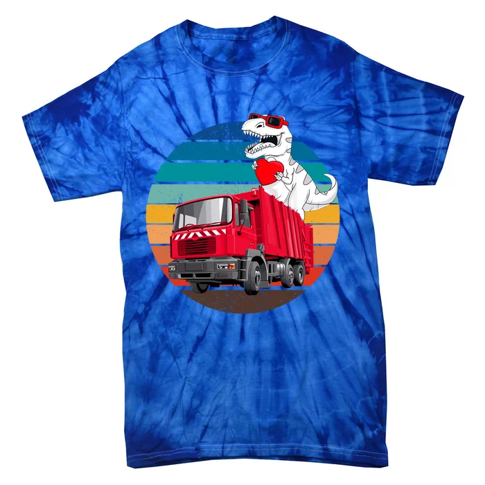 Retro Monster Garbage Truck Dinosaur Tgreat Giftrex Vintage Sunset Gift Tie-Dye T-Shirt