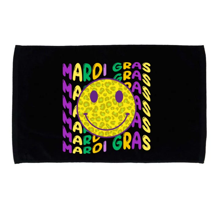 Retro Mardi Gras Leopard Smiley Face Fat Tuesday Celebration Gift Microfiber Hand Towel