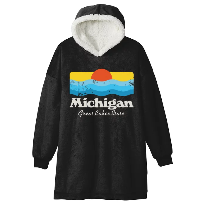 Retro Michigan Great Lakes State Hooded Wearable Blanket