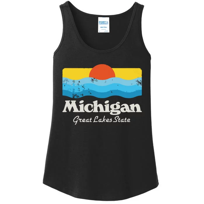 Retro Michigan Great Lakes State Ladies Essential Tank