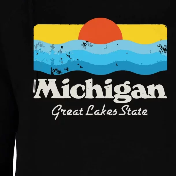 Retro Michigan Great Lakes State Womens Funnel Neck Pullover Hood