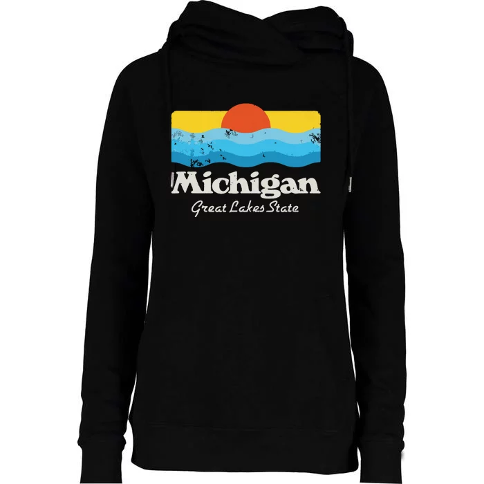 Retro Michigan Great Lakes State Womens Funnel Neck Pullover Hood