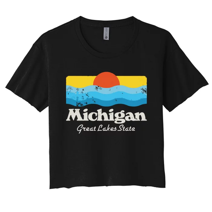 Retro Michigan Great Lakes State Women's Crop Top Tee