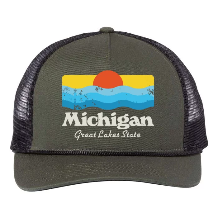 Retro Michigan Great Lakes State Retro Rope Trucker Hat Cap