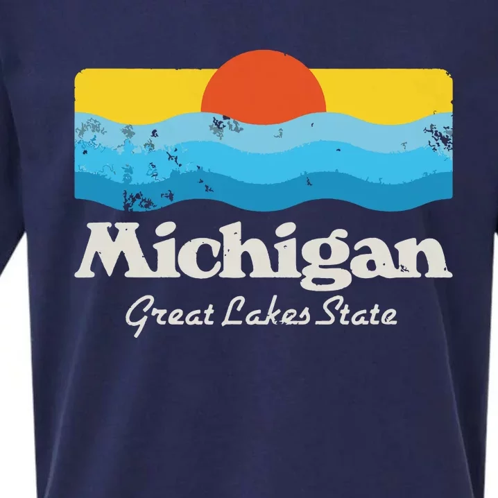 Retro Michigan Great Lakes State Sueded Cloud Jersey T-Shirt