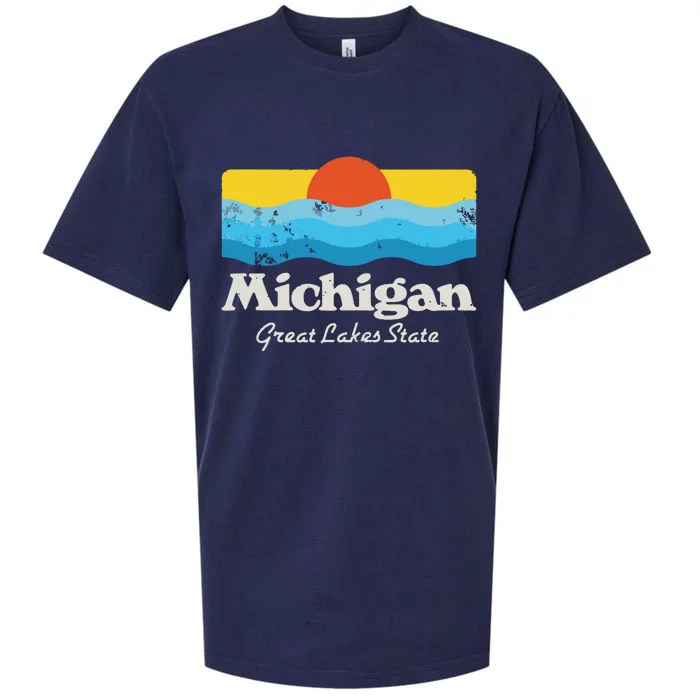 Retro Michigan Great Lakes State Sueded Cloud Jersey T-Shirt