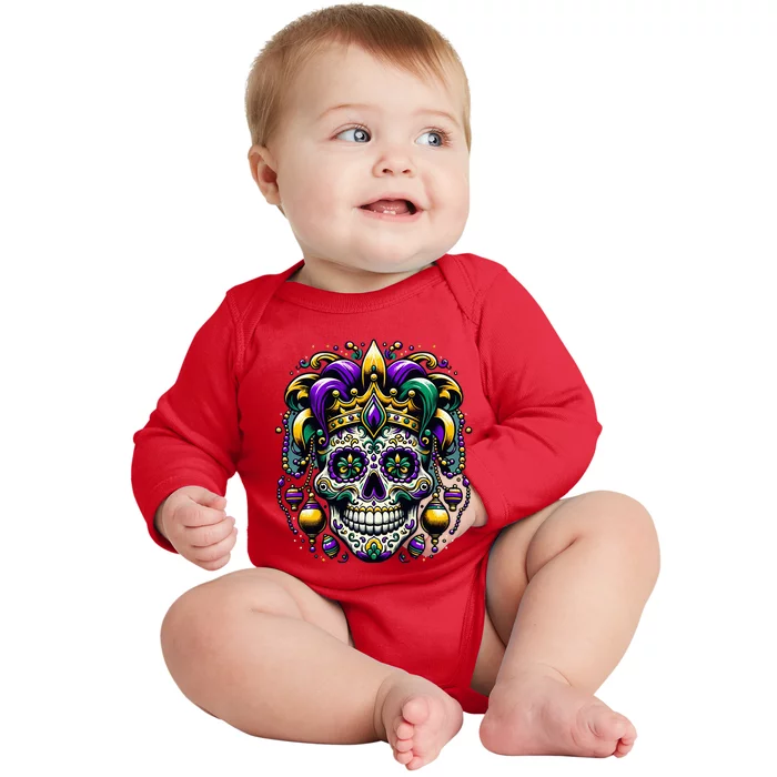 Regal Mardi Gras Skull Baby Long Sleeve Bodysuit