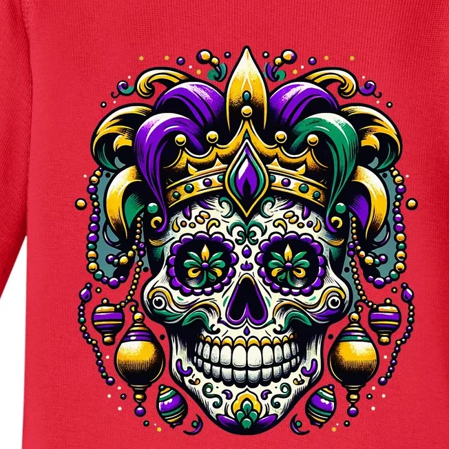 Regal Mardi Gras Skull Baby Long Sleeve Bodysuit