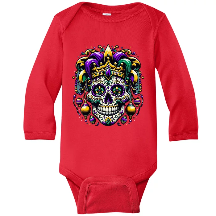 Regal Mardi Gras Skull Baby Long Sleeve Bodysuit