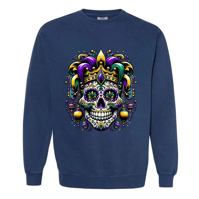 Regal Mardi Gras Skull Garment-Dyed Sweatshirt