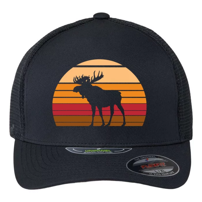 Retro Moose Gift Vintage Sunset Animal Flexfit Unipanel Trucker Cap