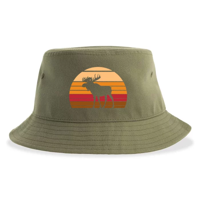 Retro Moose Gift Vintage Sunset Animal Sustainable Bucket Hat