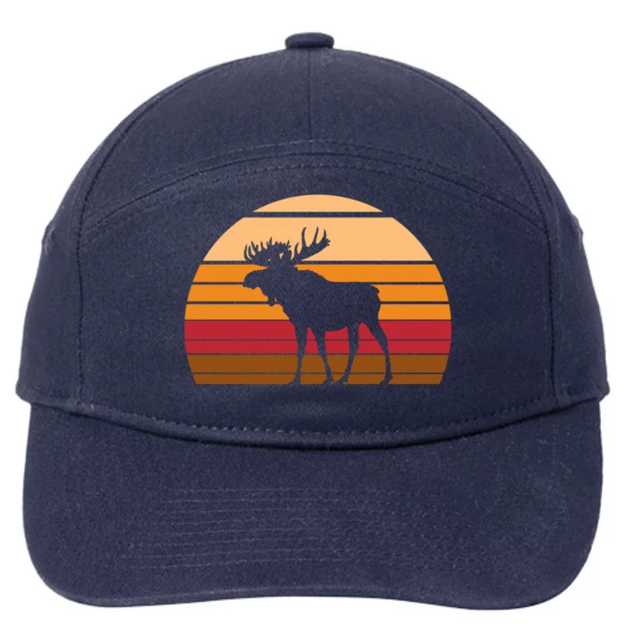 Retro Moose Gift Vintage Sunset Animal 7-Panel Snapback Hat