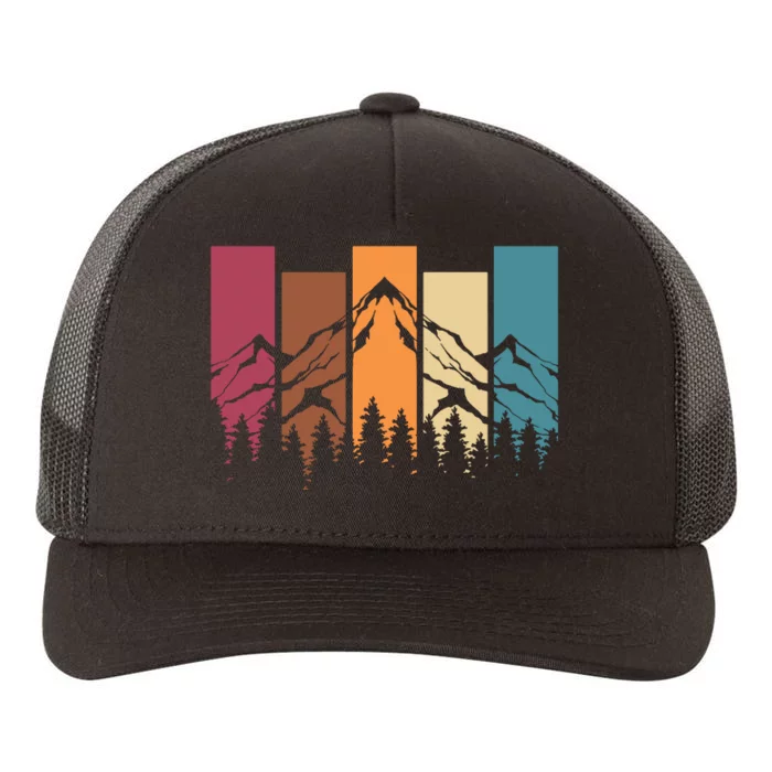 Retro Mountains Hiking Wildlife Outdoors Nature Forest Yupoong Adult 5-Panel Trucker Hat