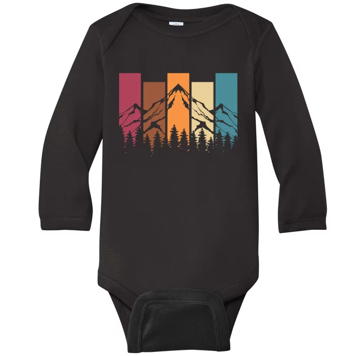 Retro Mountains Hiking Wildlife Outdoors Nature Forest Baby Long Sleeve Bodysuit