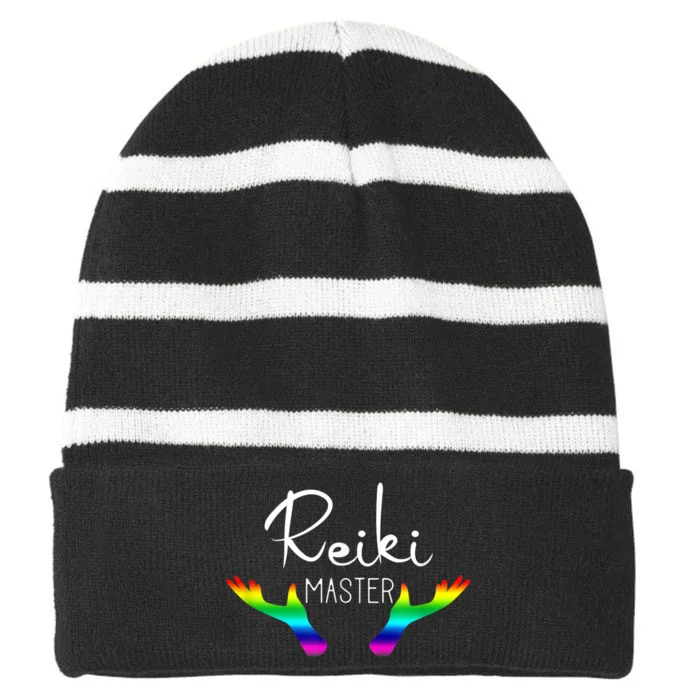 Reiki Master Holistic Energy Healing Striped Beanie with Solid Band