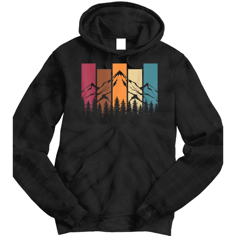 Retro Mountains Hiking Wildlife Outdoors Nature Forest Tie Dye Hoodie
