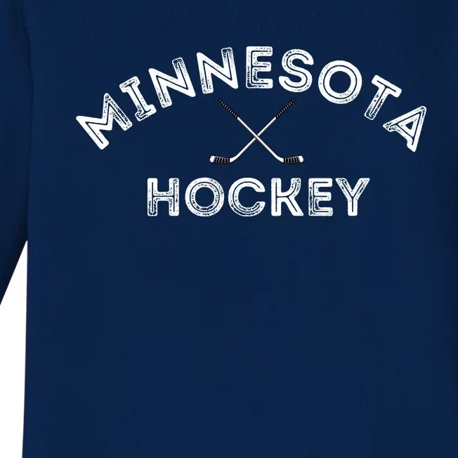 Retro Minnesota Hockey With Hockey Sticks Baby Long Sleeve Bodysuit