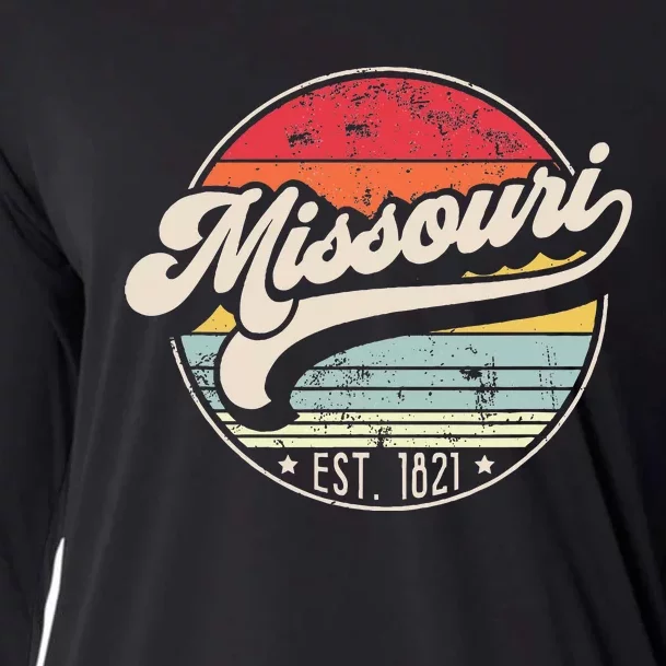 Retro Missouri Home State Mo Cool 70s Style Sunset Cooling Performance Long Sleeve Crew