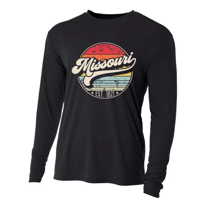 Retro Missouri Home State Mo Cool 70s Style Sunset Cooling Performance Long Sleeve Crew