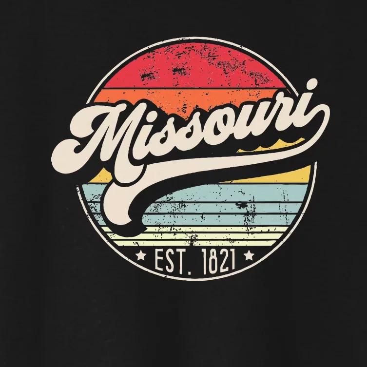 Retro Missouri Home State Mo Cool 70s Style Sunset Women's Crop Top Tee