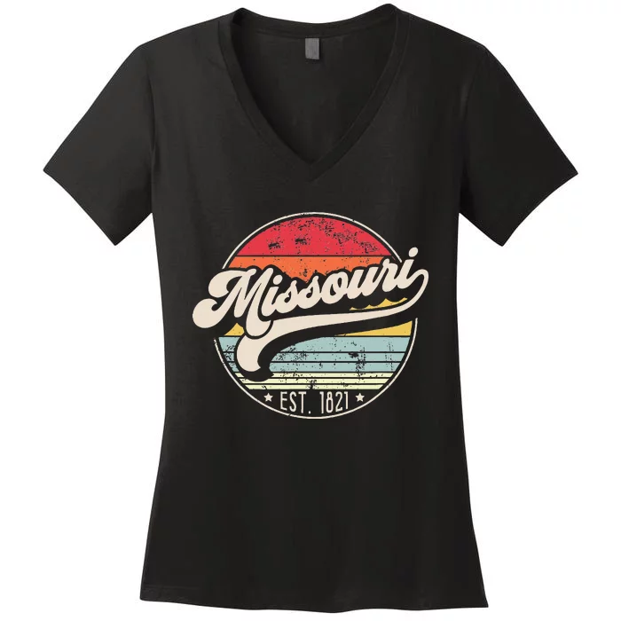 Retro Missouri Home State Mo Cool 70s Style Sunset Women's V-Neck T-Shirt