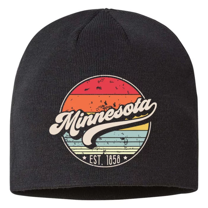 Retro Minnesota Home State Mn Cool 70s Style Sunset 8 1/2in Sustainable Knit Beanie