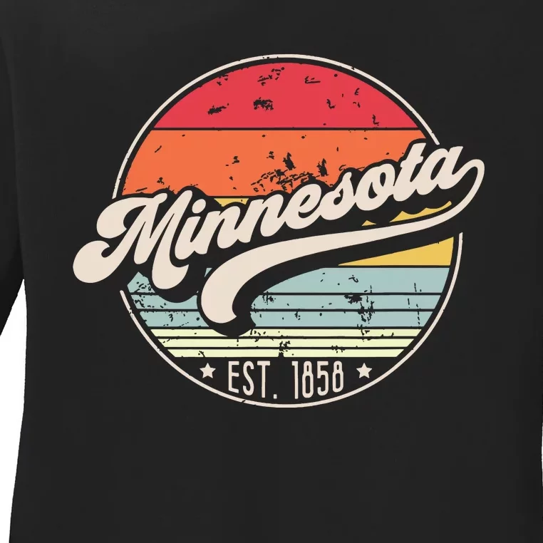 Retro Minnesota Home State Mn Cool 70s Style Sunset Ladies Long Sleeve Shirt