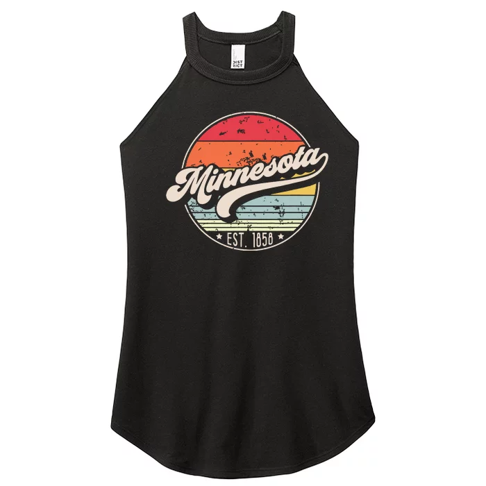 Retro Minnesota Home State Mn Cool 70s Style Sunset Women’s Perfect Tri Rocker Tank