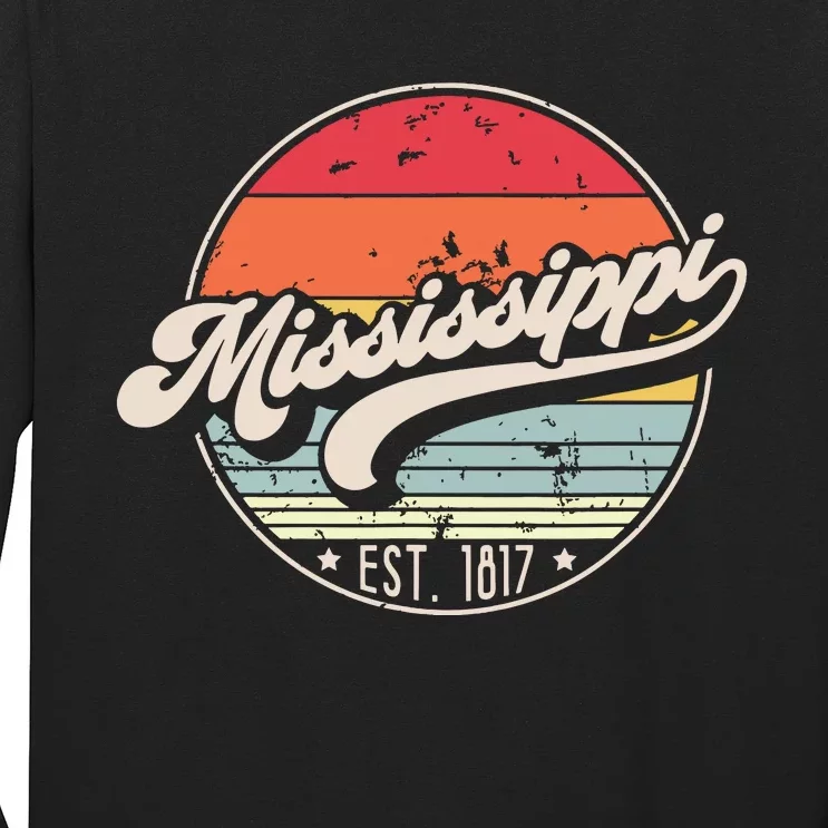 Retro Mississippi Home State Ms Cool 70s Style Sunset Long Sleeve Shirt