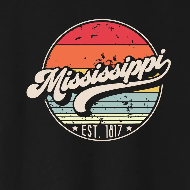 Retro Mississippi Home State Ms Cool 70s Style Sunset Women's Crop Top Tee