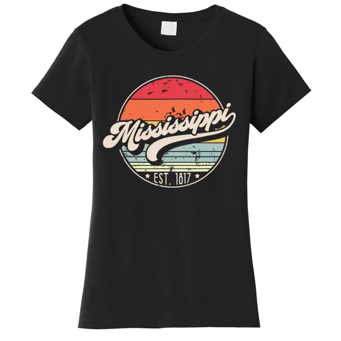 Retro Mississippi Home State Ms Cool 70s Style Sunset Women's T-Shirt