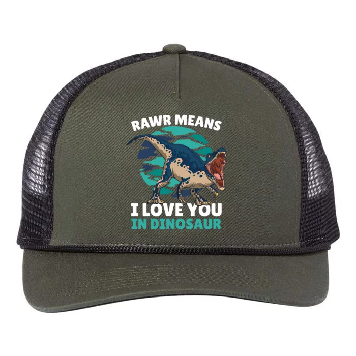 Rawr Means I Love You In Dinosaur With Dinosaur Cool Gift Retro Rope Trucker Hat Cap