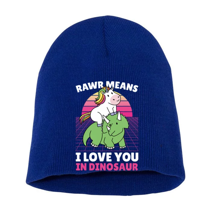 Rawr Means I Love You In Dinosaur With Dinosaur Gift Short Acrylic Beanie