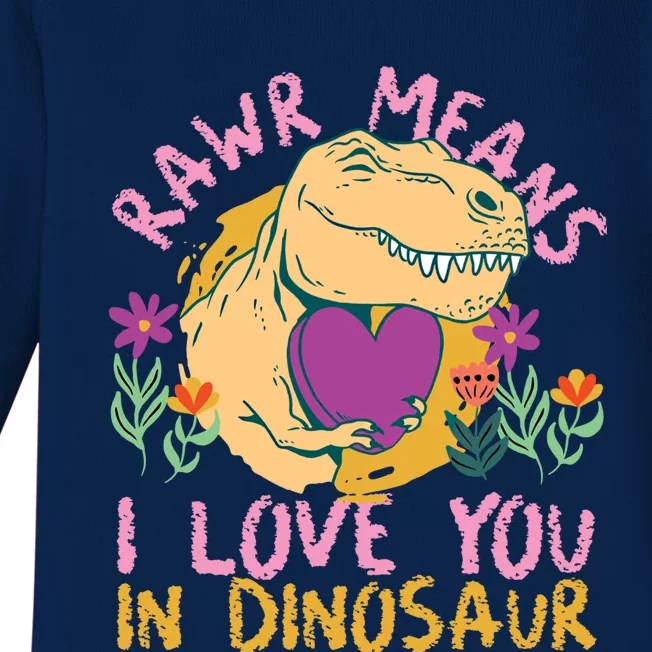 Rawr Means I Love You In Dinosaur With Heart Gift Baby Long Sleeve Bodysuit