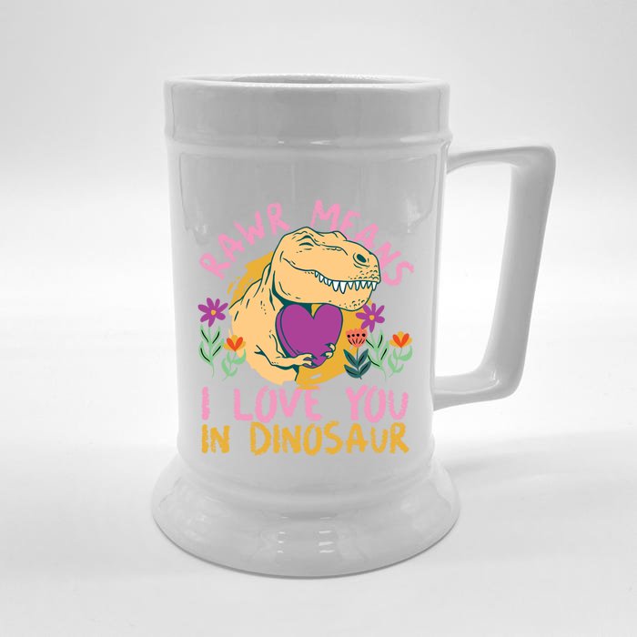 Rawr Means I Love You In Dinosaur With Heart Gift Front & Back Beer Stein