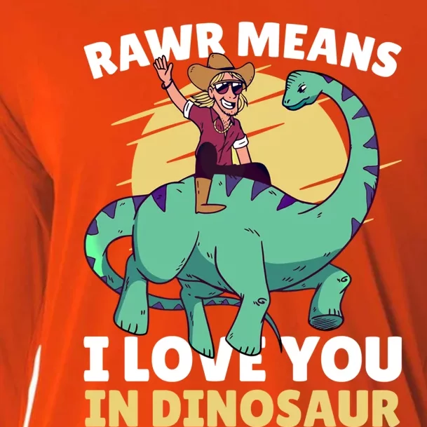 Rawr Means I Love You In Dinosaur With Rodeo With Dinosaur Gift Cooling Performance Long Sleeve Crew